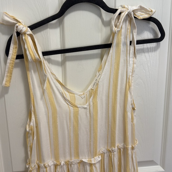 Yellow and White Striped Summer Dress with V neck - Picture 3 of 5